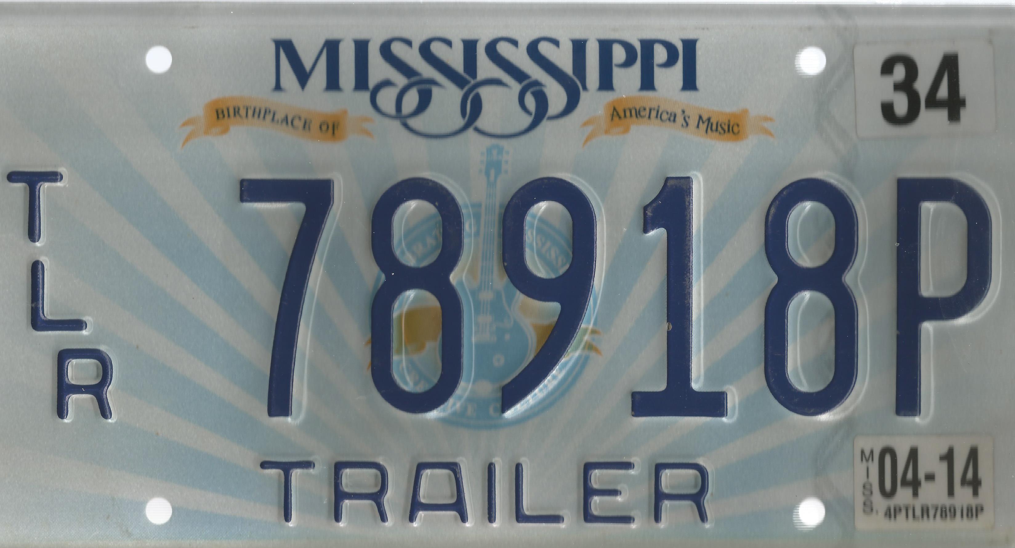 Mississippi Trailer License Plate License Plates hobbyDB