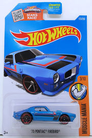 '73 Pontiac Firebird | Model Cars | HW 2016 - Collector #123/250 - Muscle Mania 3/10 - '73 Pontiac Firebird - Blue - USA Card