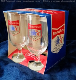 Budweiser 1984 Los Angeles Olympics | Glasses and Barware | single sided 1984 Olympic Budweiser glasses