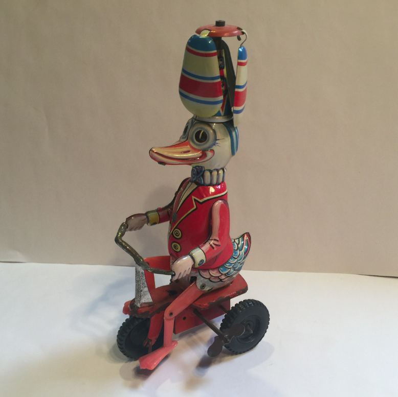 Duck on Bike WindUp Tinplate and Pressed Steel Toys hobbyDB