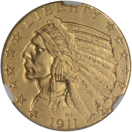 1913 $5 Gold Indian Head Half Eagle NGC MS61 | Coins and Currency