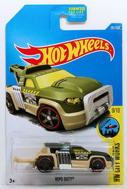 Repo Duty | Model Trucks | HW 2017 - Collector # 261/365 - HW City Works 9/10 - Repo Duty - Dark Olive Green- USA Card