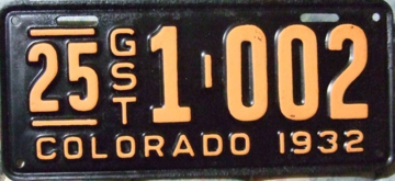 1932 Colorado Passenger License Plate | License Plates