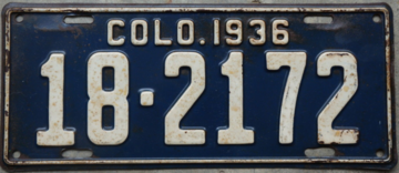 1936 Colorado Passenger License Plate | License Plates