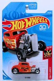 '32 Ford | Model Cars | HW 2018 - Collector # 129/365 - HW Flames 10/10 - '32 Ford - Orange - USA 50th Card