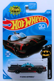 TV Series Batmobile | Model Cars | HW 2018 - Collector # 163/365 - Batman 5/5 - TV Series Batmobile - Black - USA 50th Card