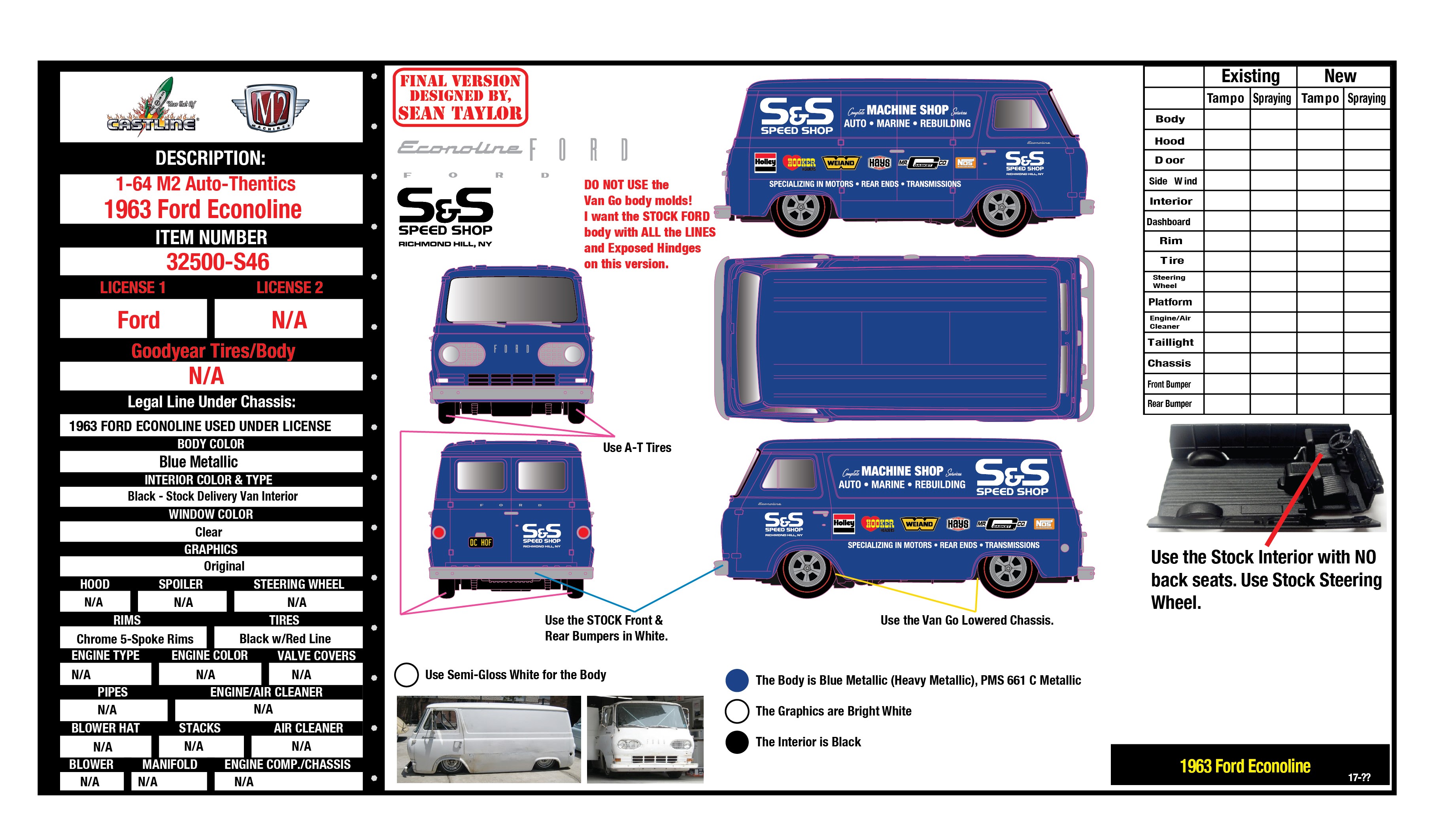 Design E-Sheet for Diecast Hall of Fame 1963 Ford Econoline | Manuals and Instructions | hobbyDB