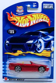 Mercedes 500SL | Model Cars | HW 2003 - Collector # 123/220 - Mercedes 500SL - Metallic Red - USA '35th Anniversary' Card