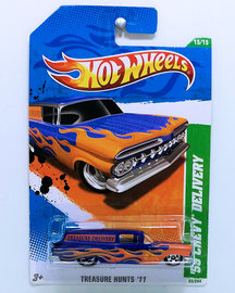 '59 Chevy Delivery | Model Cars | HW 2011 - Collector # 065/244 - Treasure Hunts 15/15 - '59 Chevy Delivery - Purple - USA Card