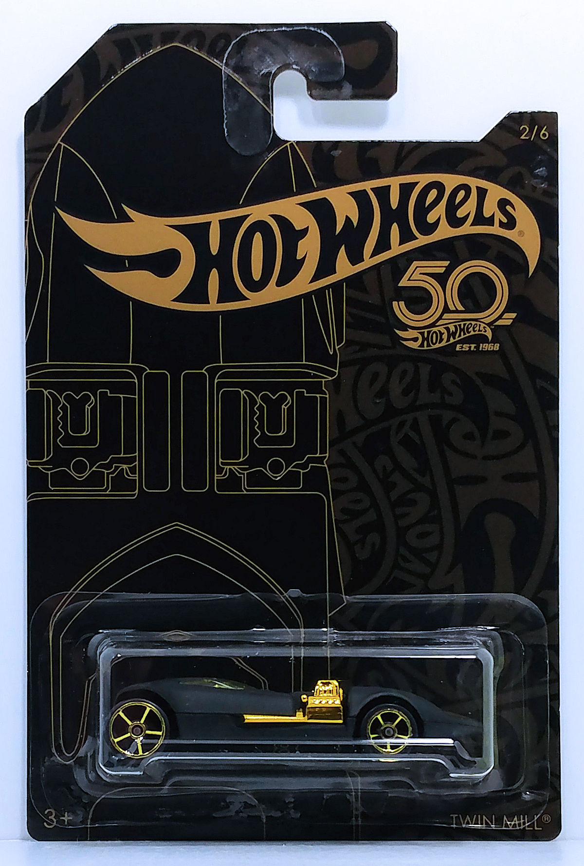 2018 HOT WHEELS 50TH ANNIVERSARY TWIN MILL BLACK AND GOLD HW HOTWHEELS